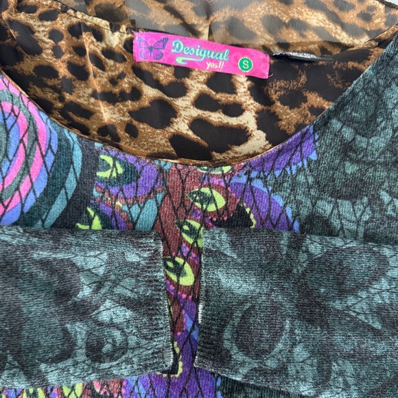 Desigual Swing Top Small Boho Mandala Print Hi-Low Leopard Layered Back Sweater - Picture 6 of 7